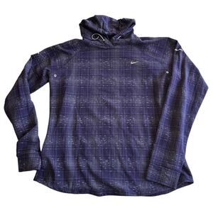 Nike Dri-FIT Plaid Turtleneck Long Sleeve Top Navy Purple Size XL Athletic